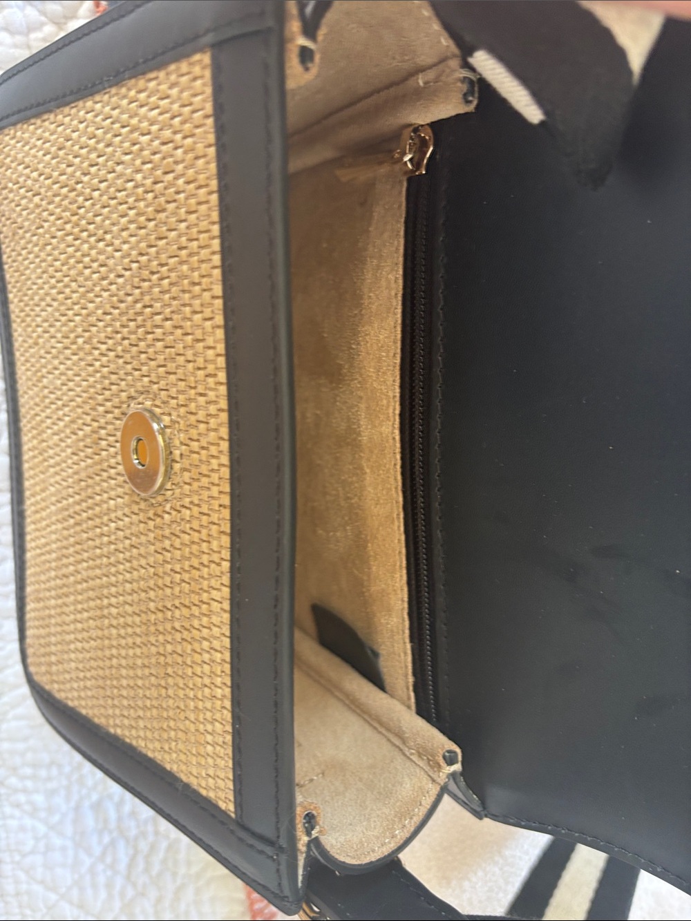 Longchamp Woven Straw Crossbody Bag with Black Trim and Gold Accent - Picture 7 of 12